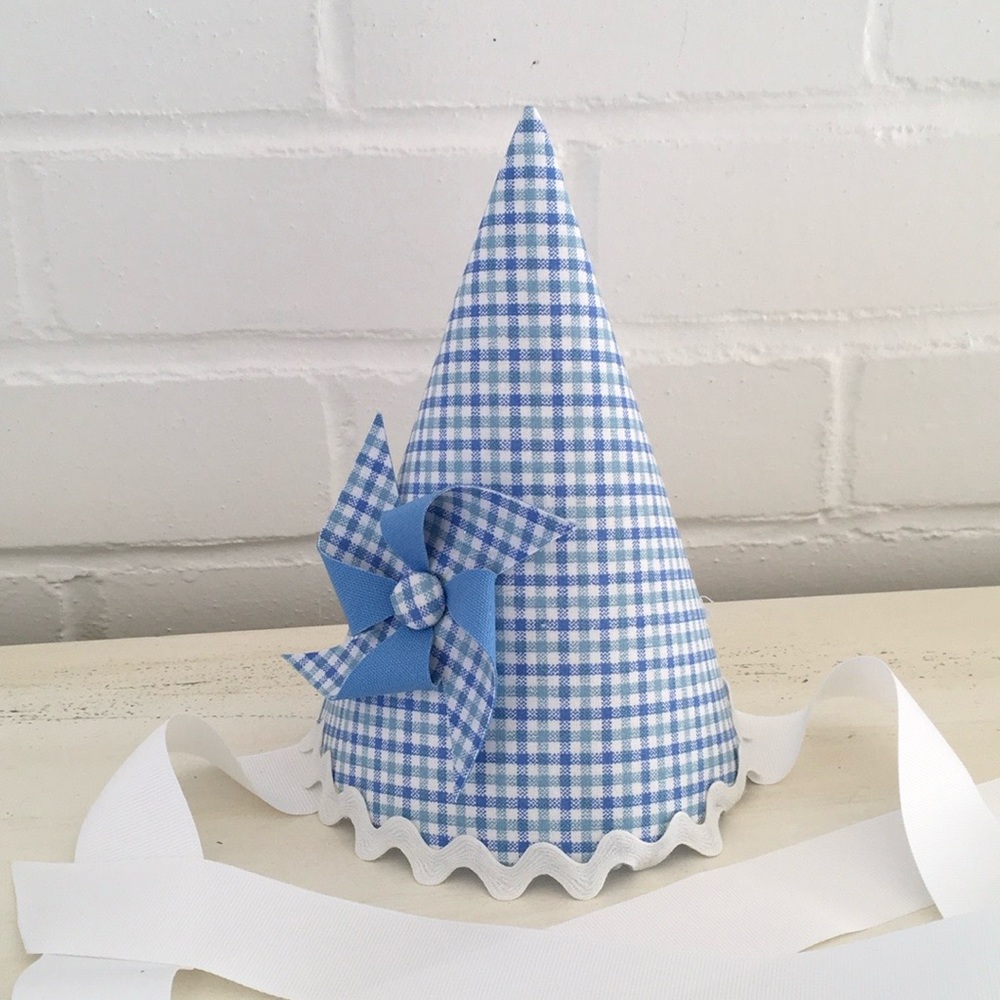 Boys Classic Blue And White Checked Party, Birthday, Celebration Hat